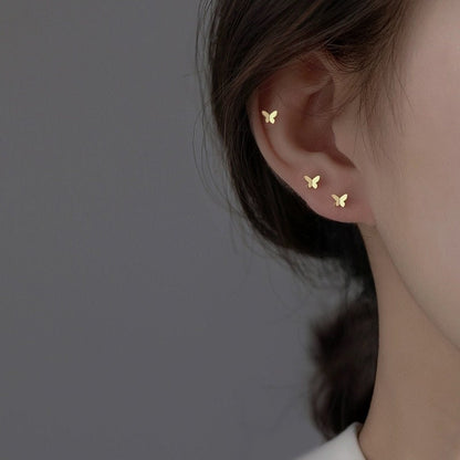 10pcs Gold/ Silver Tiny Butterfly Earrings, Gold/ Rhodium plated Brass, Minimalist Butterfly Ear Studs (GB-4217-C)