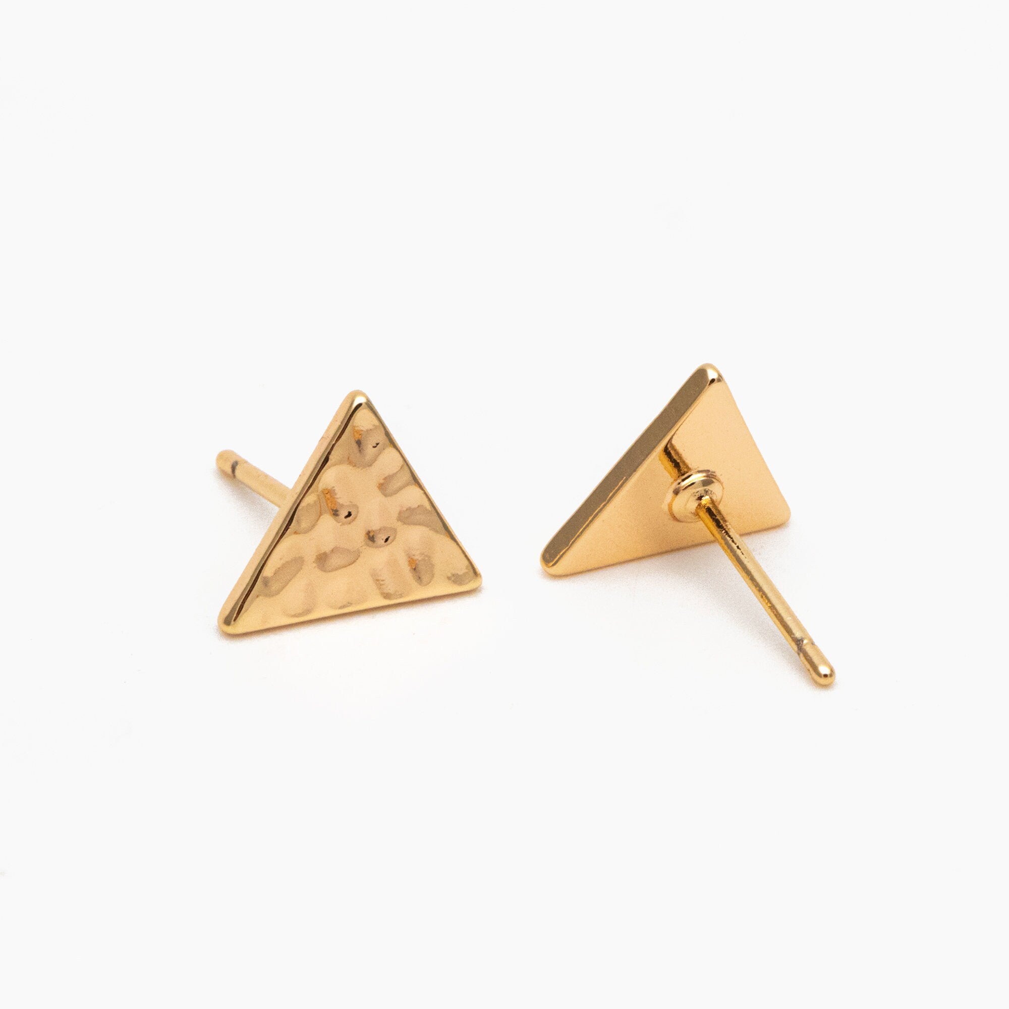 10pcs Gold Hammered Heart/ Triangle/ Teardrop Minimalist Earrings, Real Gold Plated Brass Geometric Earring Studs (GB-4190)