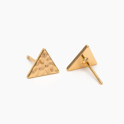10pcs Gold Hammered Heart/ Triangle/ Teardrop Minimalist Earrings, Real Gold Plated Brass Geometric Earring Studs (GB-4190)