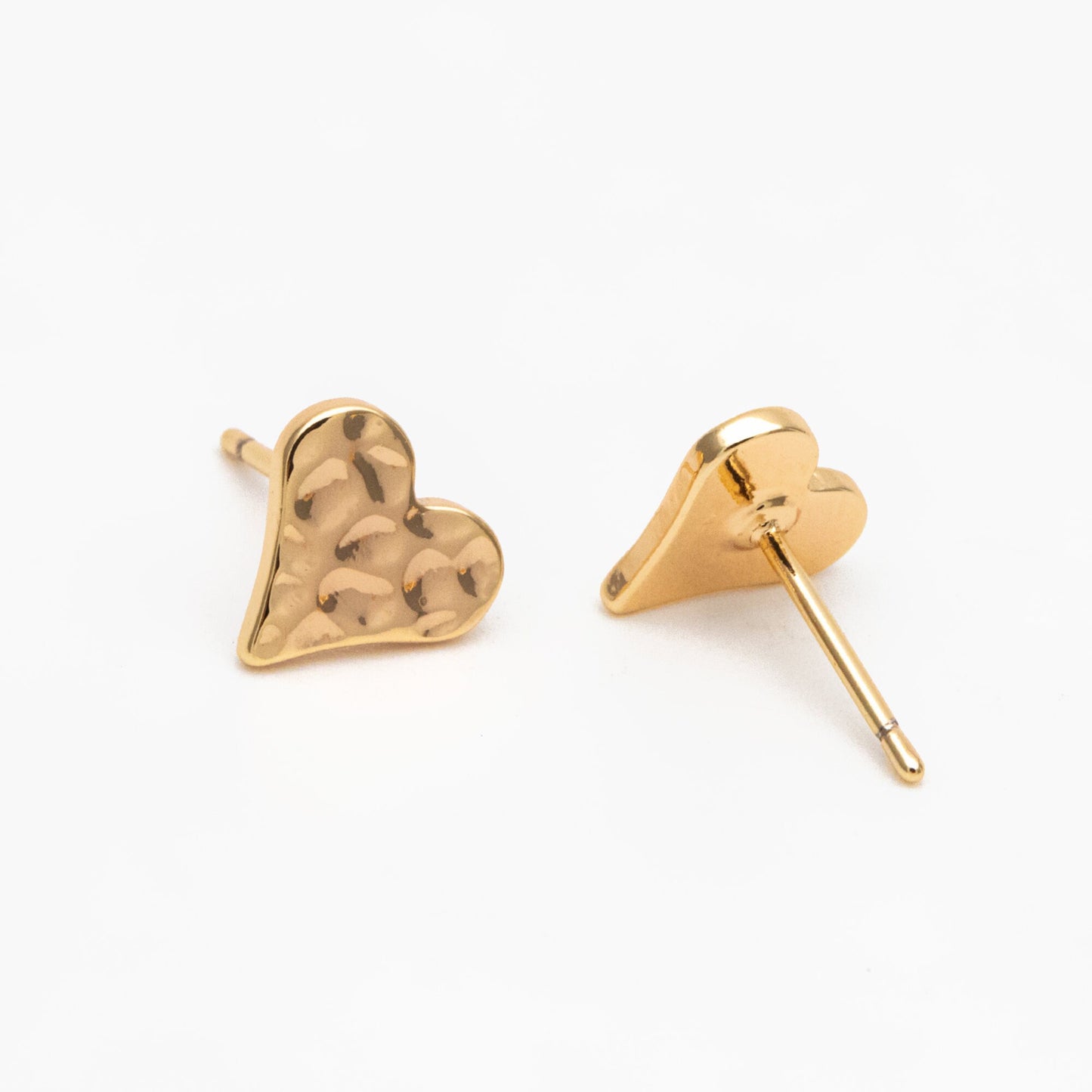 10pcs Gold Hammered Heart/ Triangle/ Teardrop Minimalist Earrings, Real Gold Plated Brass Geometric Earring Studs (GB-4190)