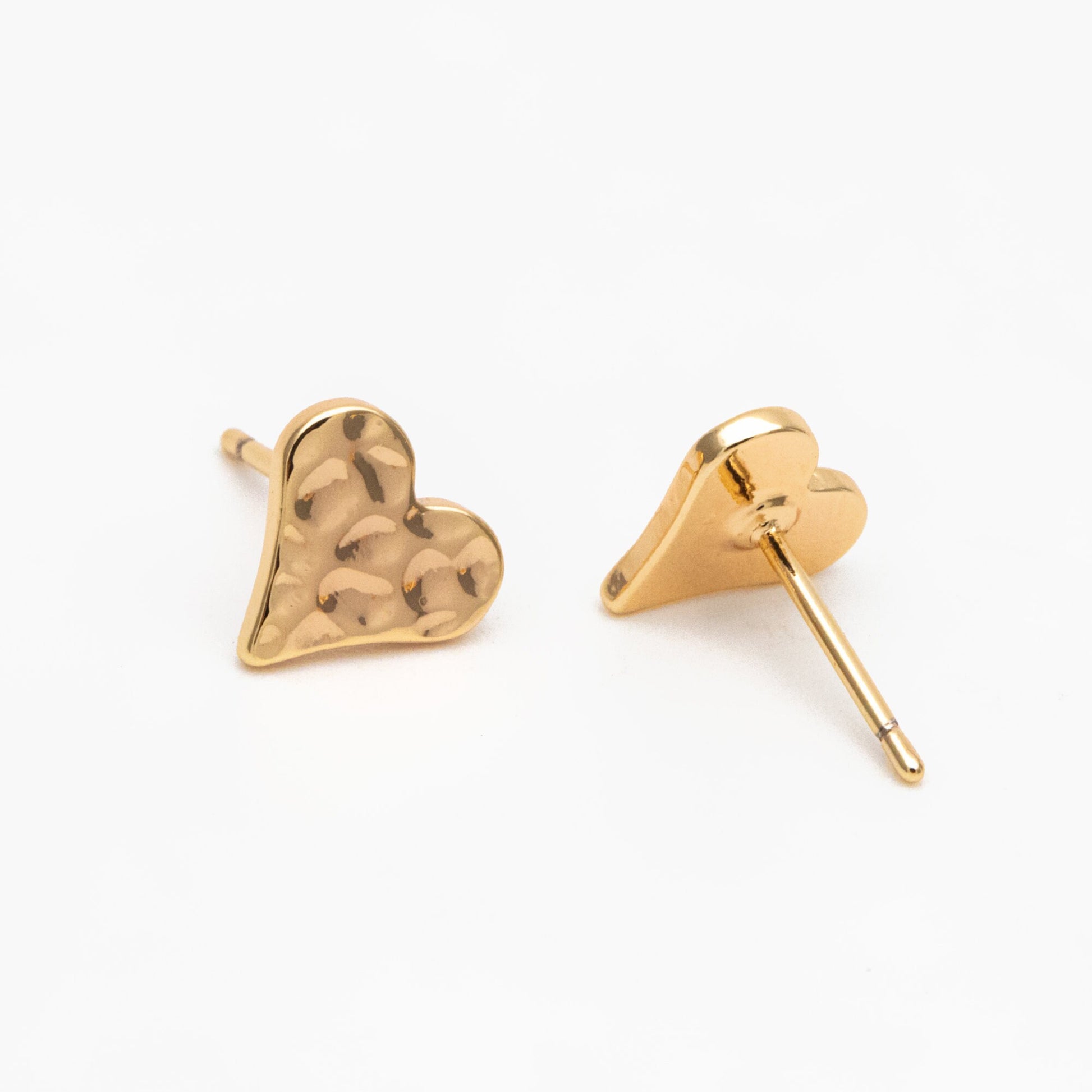 10pcs Gold Hammered Heart/ Triangle/ Teardrop Minimalist Earrings, Real Gold Plated Brass Geometric Earring Studs (GB-4190)