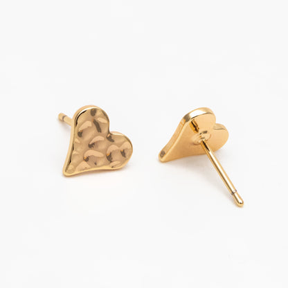 10pcs Gold Hammered Heart/ Triangle/ Teardrop Minimalist Earrings, Real Gold Plated Brass Geometric Earring Studs (GB-4190)