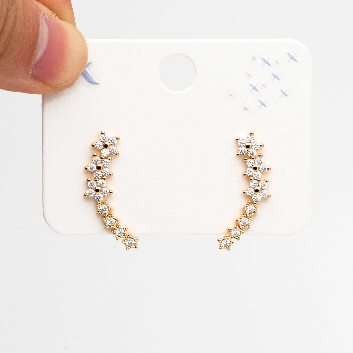 4pcs CZ Pave Gold Flower Earrings, 18K Gold Plated Brass, Shooting Star Stud Earrings (GB-4249)