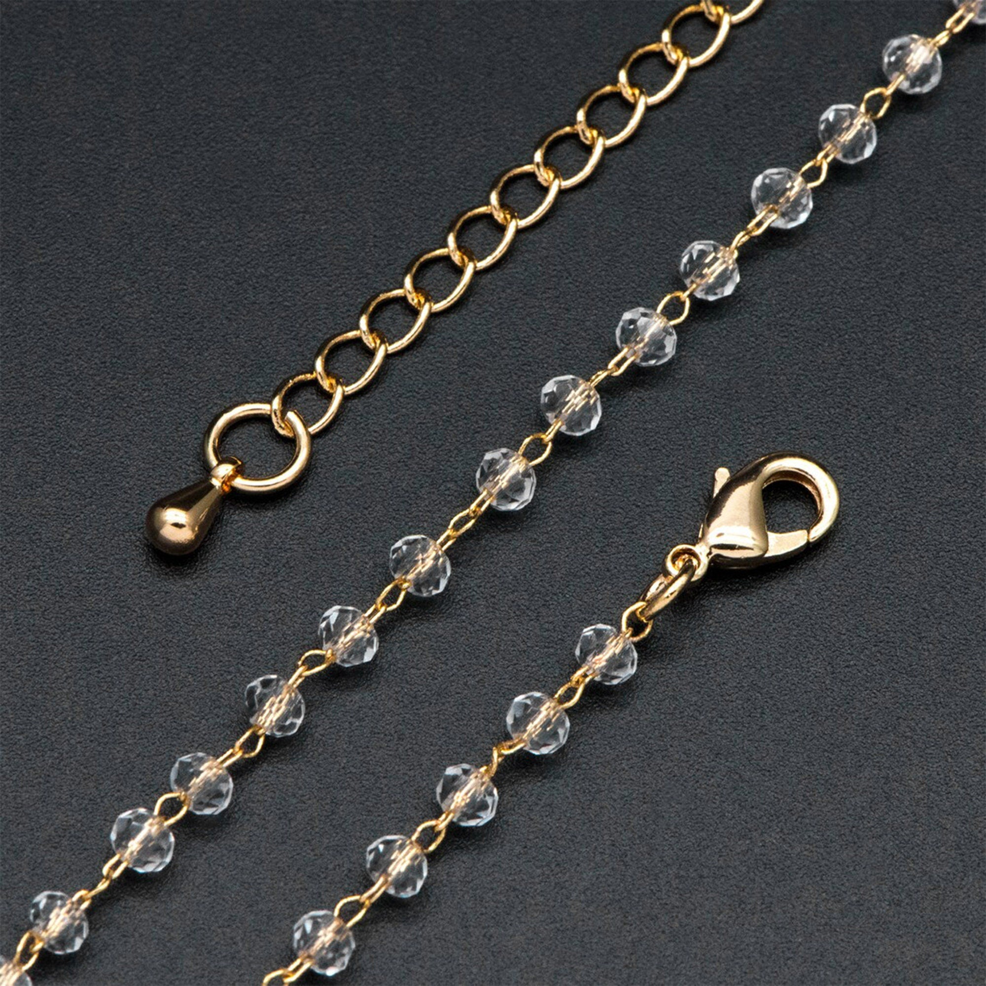 Crystal Bead Chains, Finished Bracelet/ Anklet/ Necklace with Extender Chain, Glass Beaded Chain, Ready to Wear (#LK-180)