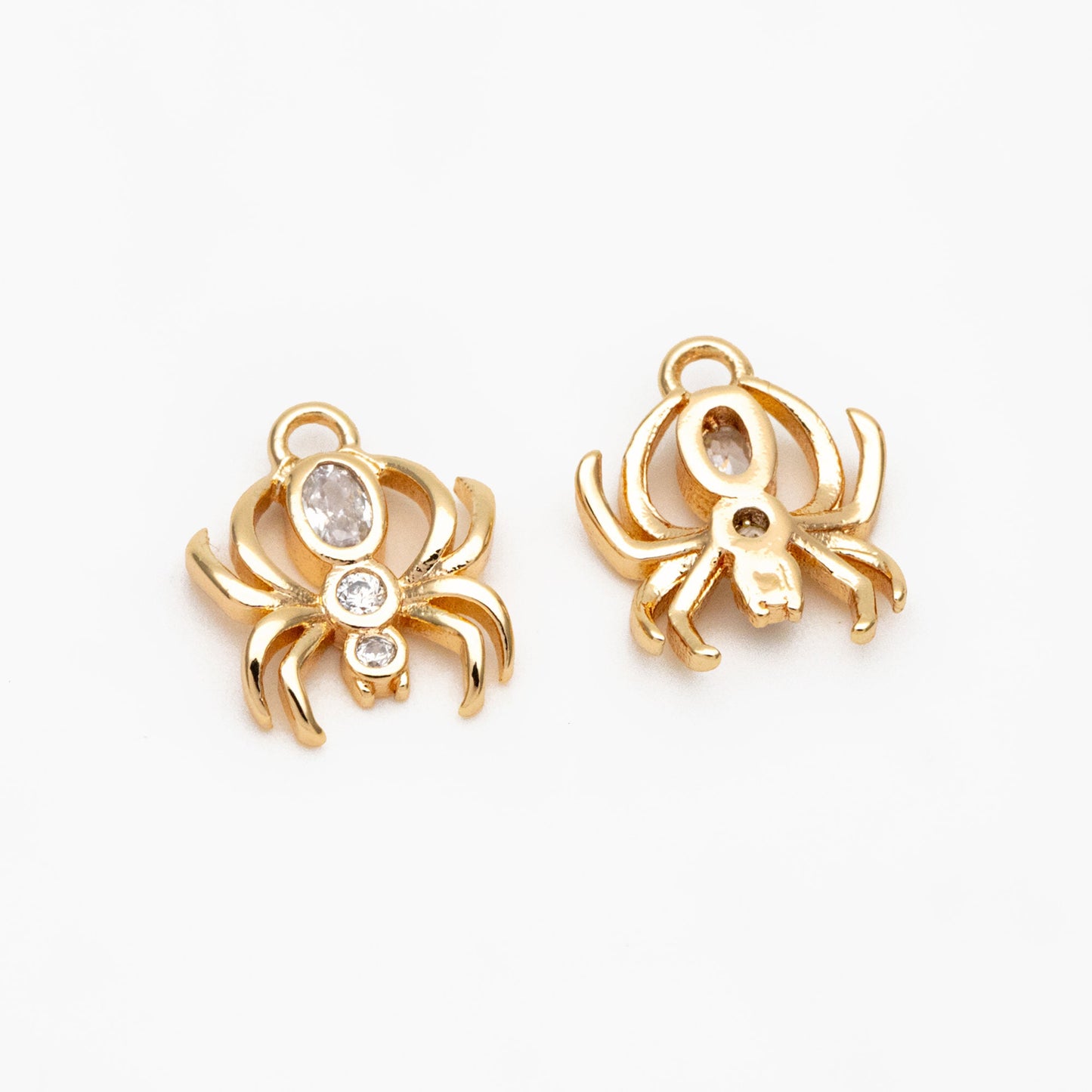 4pcs Gold CZ Spider Charms, Real Gold plated Brass, Cubic Zirconia Araneid Pendants (GB-672-E)