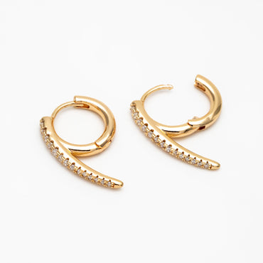 4pcs CZ Pave Gold Bar Hoop Earrings 21x15mm, Gold Huggie Earrings, Minimalist Earrings, Dainty Earrings (GB-3894-E)