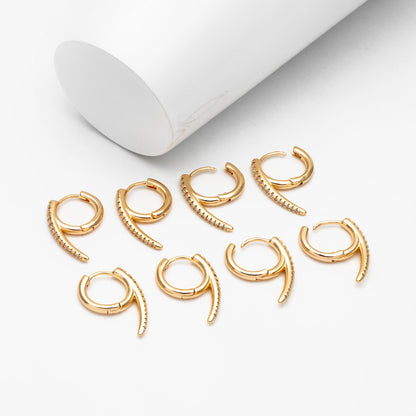4pcs CZ Pave Gold Bar Hoop Earrings 21x15mm, Gold Huggie Earrings, Minimalist Earrings, Dainty Earrings (GB-3894-E)