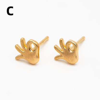 10pcs Gold Gesture Earrings, Gold Plated Brass, Minimalist Stud Earrings (GB-4105)