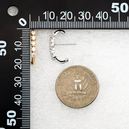 4pcs CZ Pave Gold/ Silver Curved Bar Earrings, Real Gold/ Rhodium Plated Brass Stick Stud Earrings (#GB-4253)