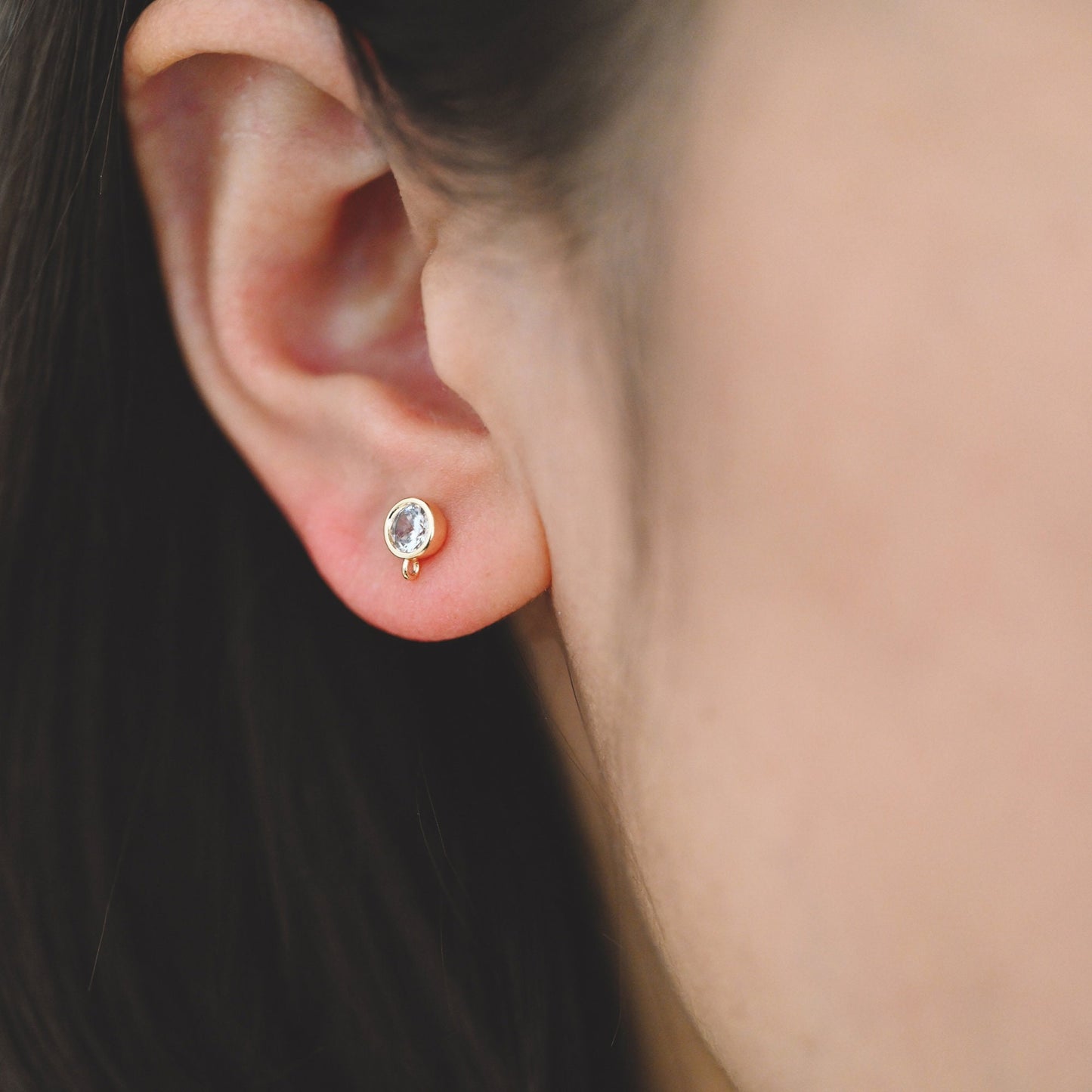 10pcs CZ Pave Square/ Round Ear Posts with Loop, Gold Plated Brass Geometric Stud Earrings (#GB-3681)