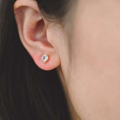 10pcs CZ Pave Square/ Round Ear Posts with Loop, Gold Plated Brass Geometric Stud Earrings (#GB-3681)