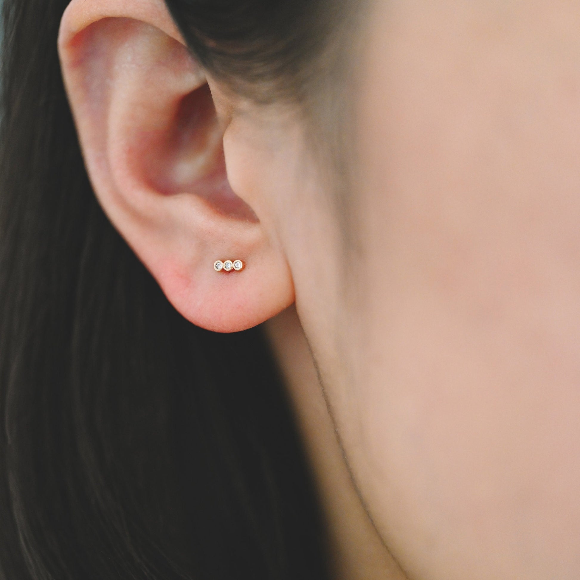 10pcs CZ Pave Bar Earrings, Real Gold/ Rhodium Plated Brass Minimalist Stud Earrings (#GB-3693)