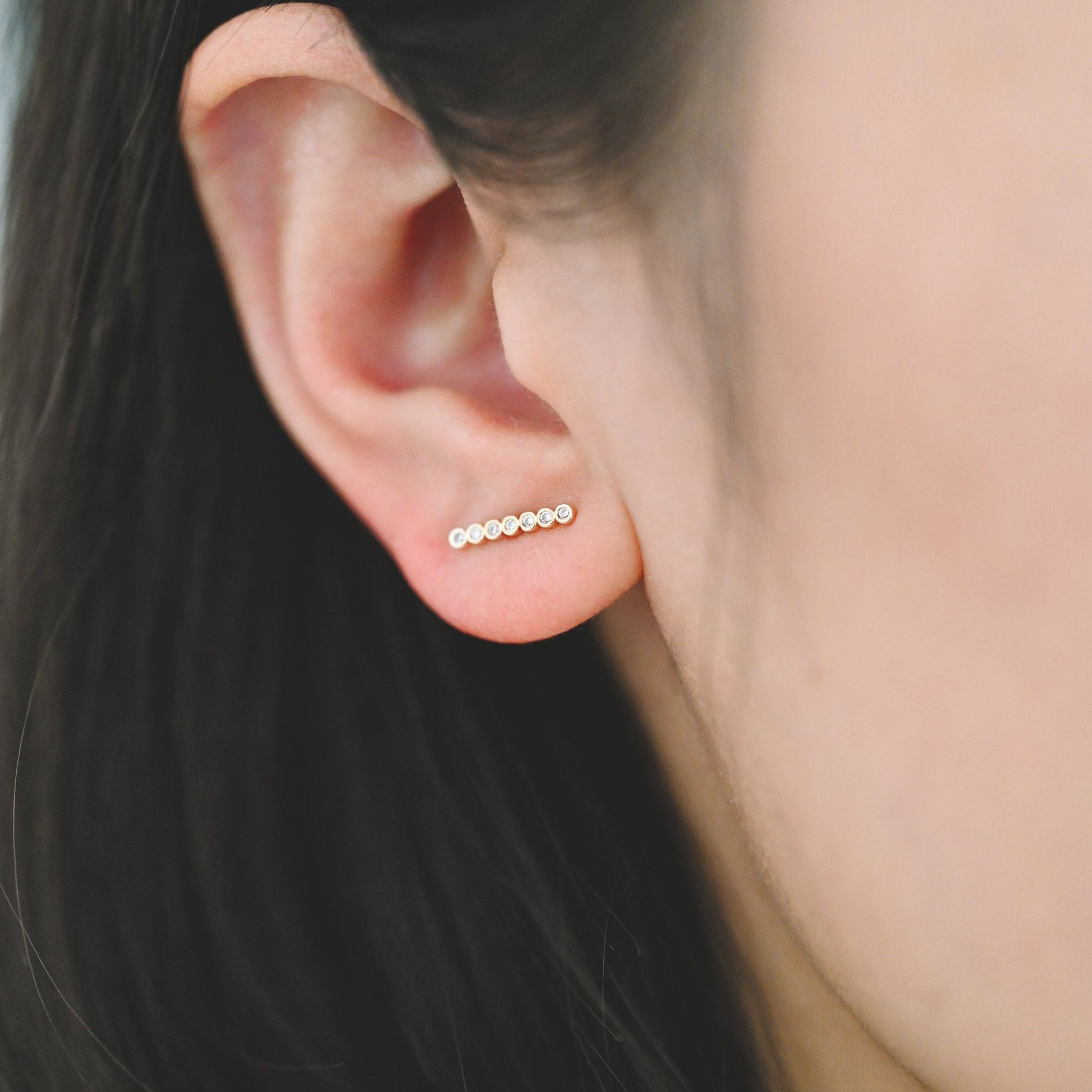 10pcs CZ Pave Bar Earrings, Real Gold/ Rhodium Plated Brass Minimalist Stud Earrings (#GB-3693)