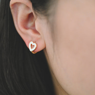 4pcs Gold Enamel Heart Hoop Earrings, 18K Gold plated Brass, Minimalist Huggie Earrings (GB-3839-D)