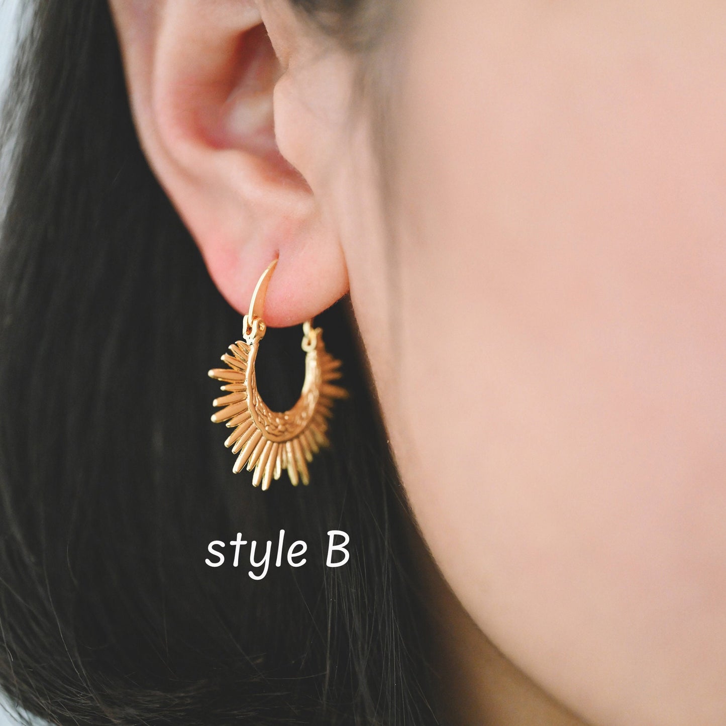 4pcs Gold/ Silver Sun Hoop Earrings, 18K Gold/ Rhodium plated Brass Sun Earrings, Earring Components (#GB-3716)