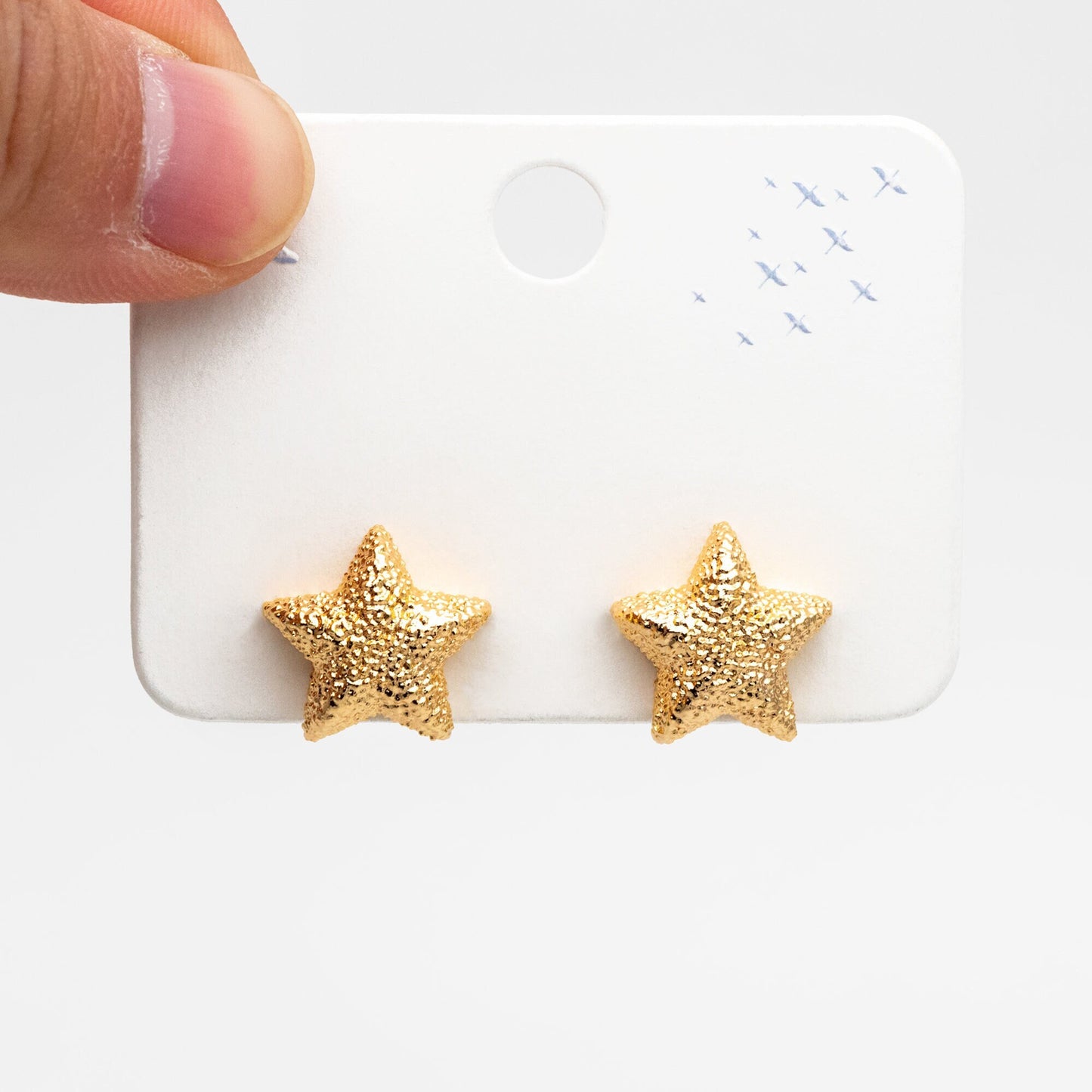 10pcs Gold Star Earrings 15mm, Real Gold Plated Brass Star Stud Earrings (#GB-4240)