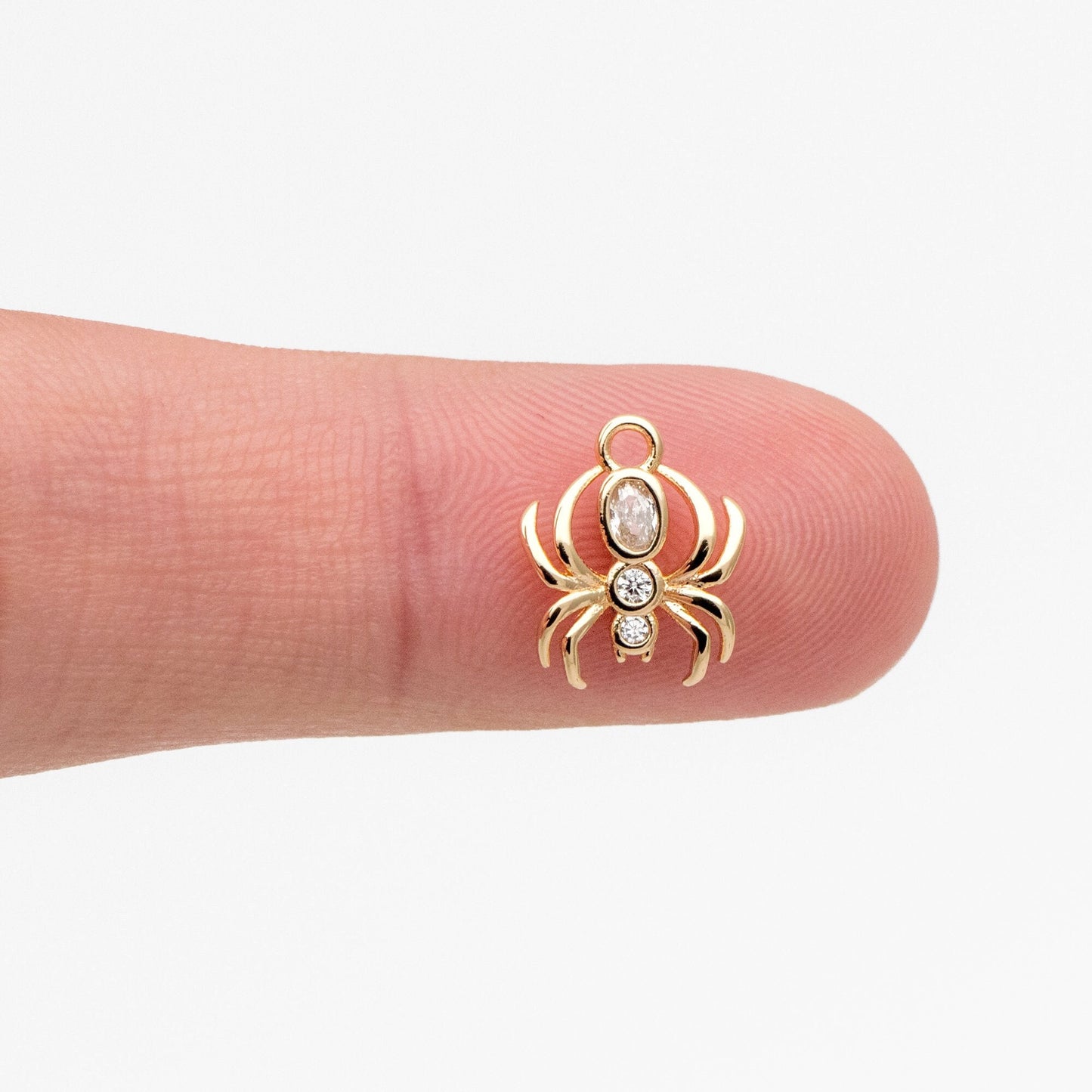 4pcs Gold CZ Spider Charms, Real Gold plated Brass, Cubic Zirconia Araneid Pendants (GB-672-E)