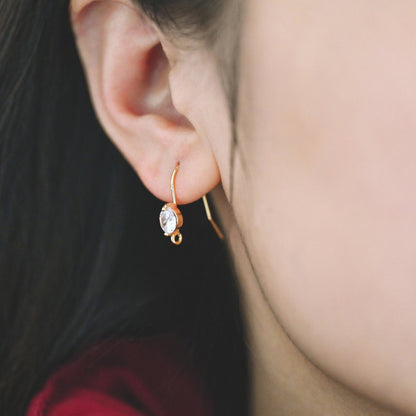 10pcs CZ Pave Gold Earring Hook with Loop, 18K Gold Plated Brass Earwires, Craft Earring Components (GB-1125-D)
