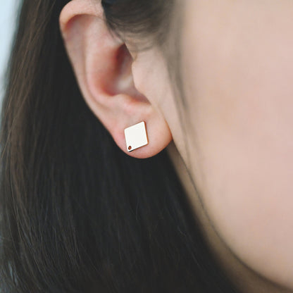 10pcs Gold Ear Posts with Loops, 18K Gold Plated Brass, Square Triangle Rhombus Round, Geometric Stud Earring Components (GB-494)