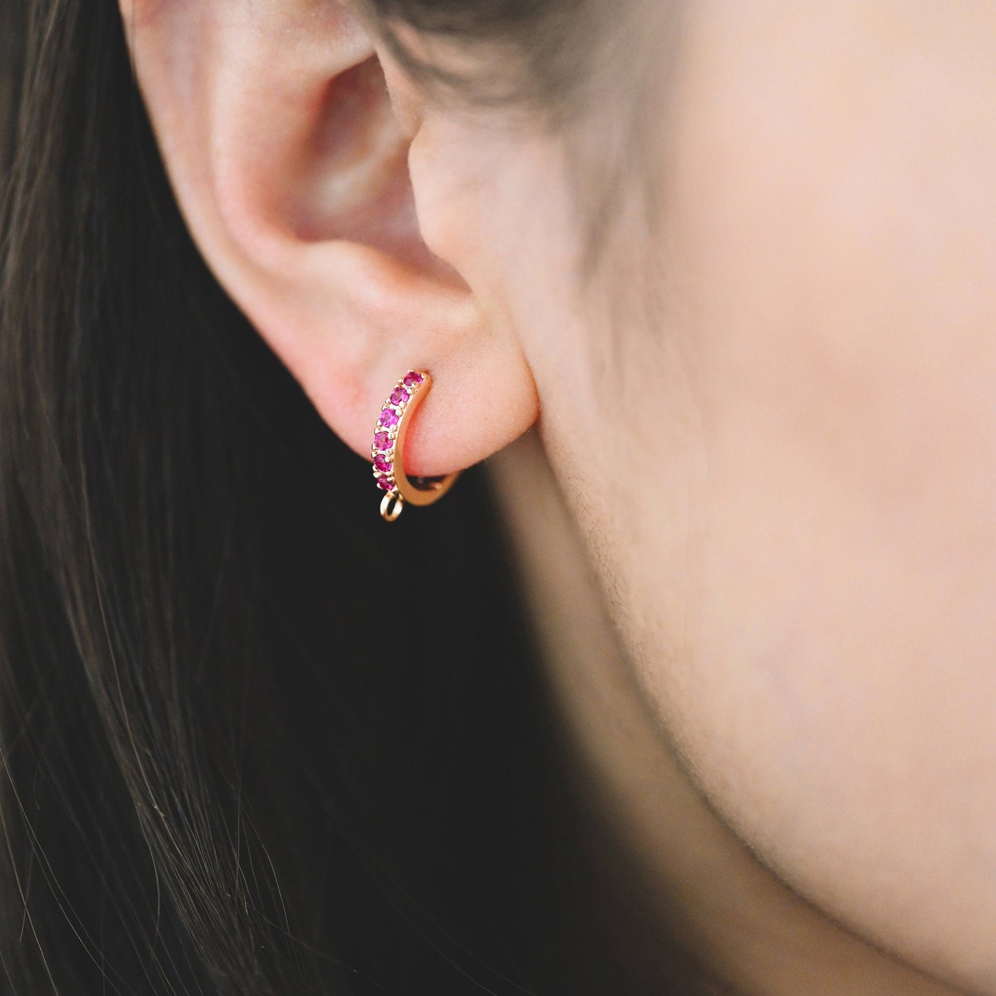 10pcs Black / Hot Pink CZ Pave Round Leverback Ear Hooks 13mm, 18K Gold plated Brass, Earring Component Hooks (GB-569)