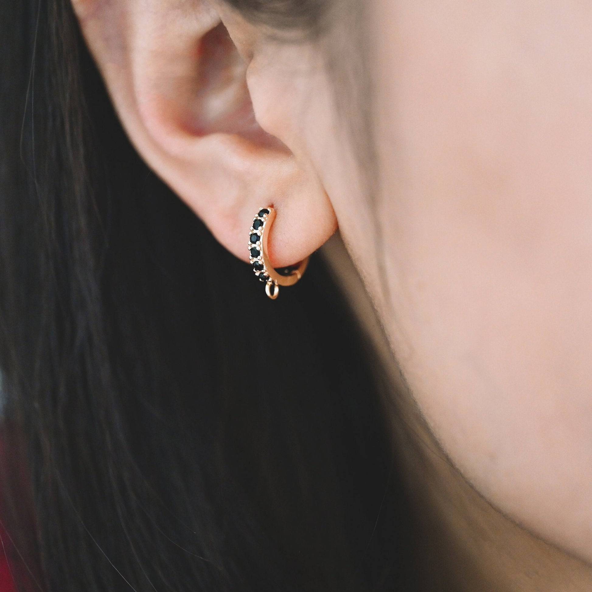 10pcs Black / Hot Pink CZ Pave Round Leverback Ear Hooks 13mm, 18K Gold plated Brass, Earring Component Hooks (GB-569)