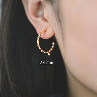 10pcs Gold Bamboo Hoop Earrings, 24/ 30mm, Geometric Circle Stud Earrings (GB-592)