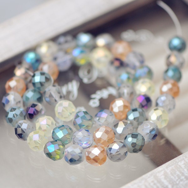 Crystal Glass Faceted Round Matte beads 10mm Multi Color -(MX21) / 50pcs