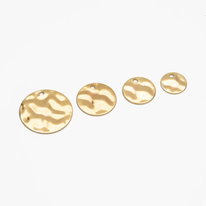 10pcs Gold/ Silver Tone Hammered Disc Charms 8/ 10/ 12/ 16mm, Gold/ Rhodium plated Brass Coin Tags, Round Textured Coin Pendants (GB-020)