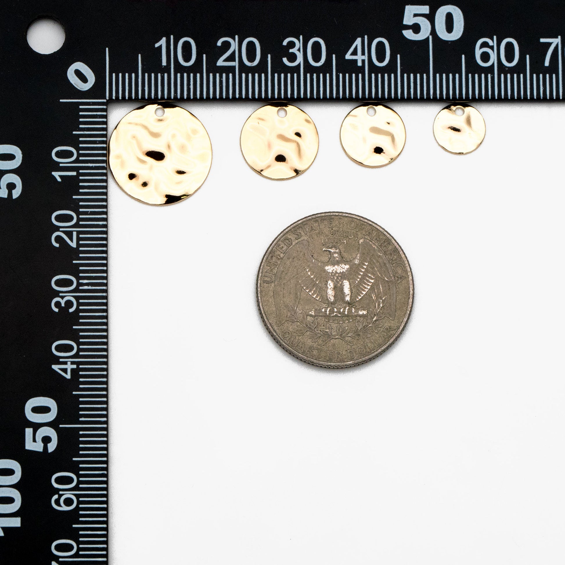 10pcs Gold/ Silver Tone Hammered Disc Charms 8/ 10/ 12/ 16mm, Gold/ Rhodium plated Brass Coin Tags, Round Textured Coin Pendants (GB-020)