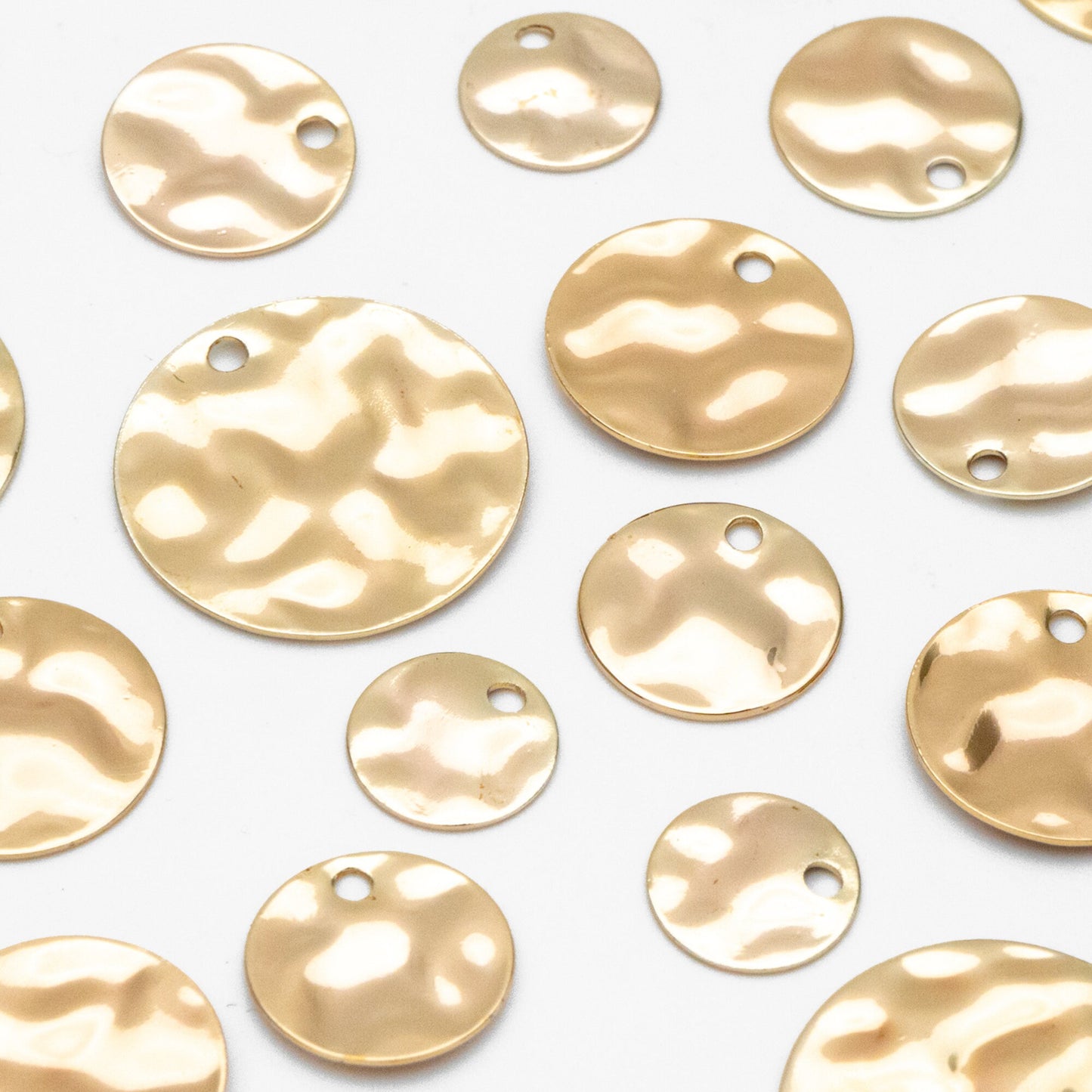 10pcs Gold/ Silver Tone Hammered Disc Charms 8/ 10/ 12/ 16mm, Gold/ Rhodium plated Brass Coin Tags, Round Textured Coin Pendants (GB-020)