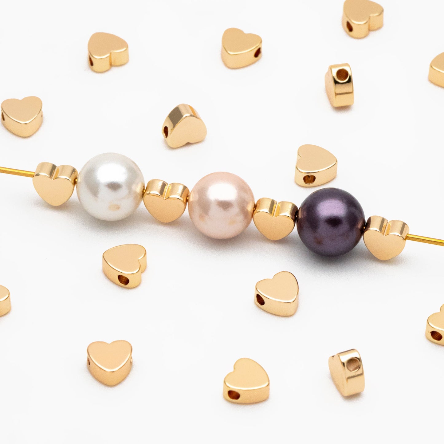 10pcs Gold/ Silver/ Rose Gold Heart Spacer Beads 5/ 6mm, 18K Real Gold/ Rhodium plated Brass, Jewelry Making Supplies Wholesale (GB-015)