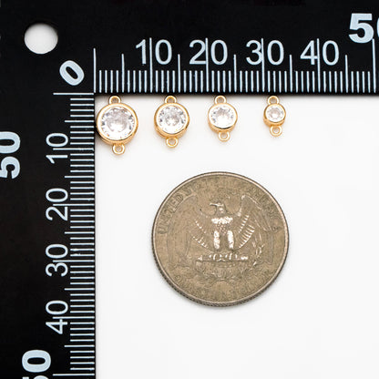 10pcs Gold/ Silver Tone Bezel Gemstone Connector 4/ 5/ 6/ 7mm, 18K Gold/ Rhodium plated Brass, Clear CZ Coin Charms (GB-011)