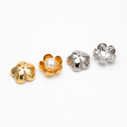 10pcs Gold/ Silver Floral Bead Caps 13mm, Gold/ Rhodium plated Brass, Lead Nickel Free (GB-055)