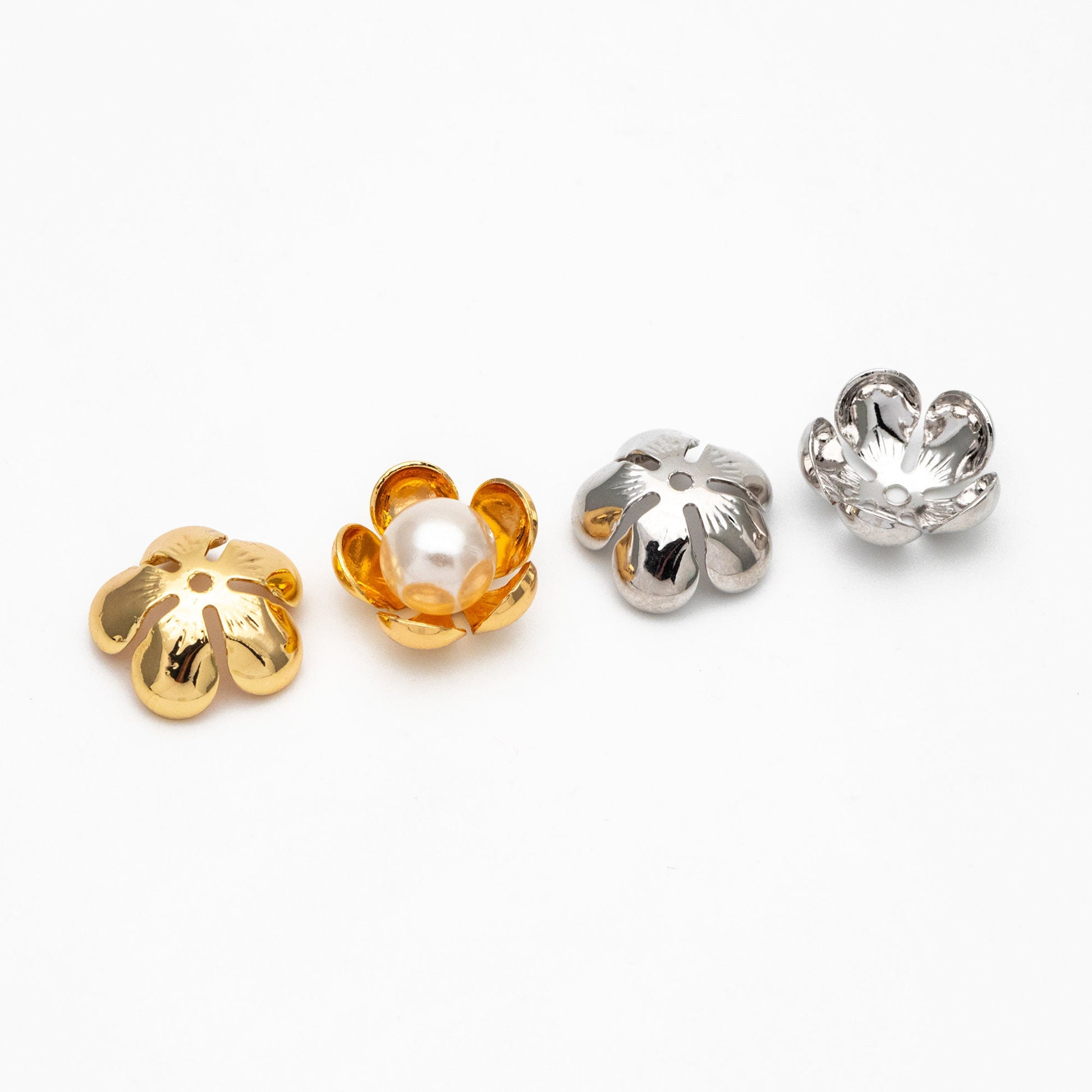 10pcs Gold/ Silver Floral Bead Caps 13mm, Gold/ Rhodium plated Brass, Lead Nickel Free (GB-055)