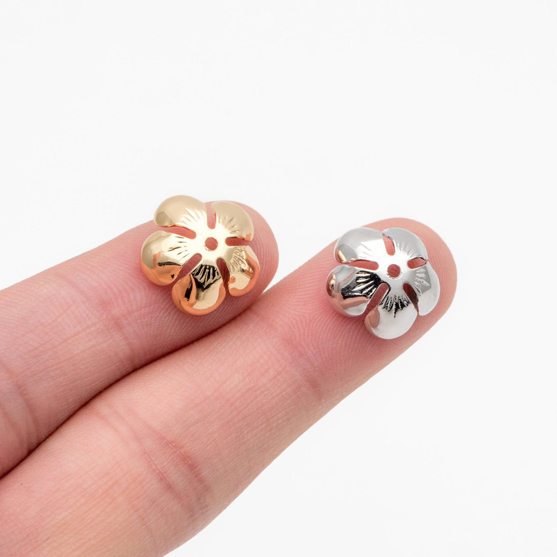 10pcs Gold/ Silver Floral Bead Caps 13mm, Gold/ Rhodium plated Brass, Lead Nickel Free (GB-055)