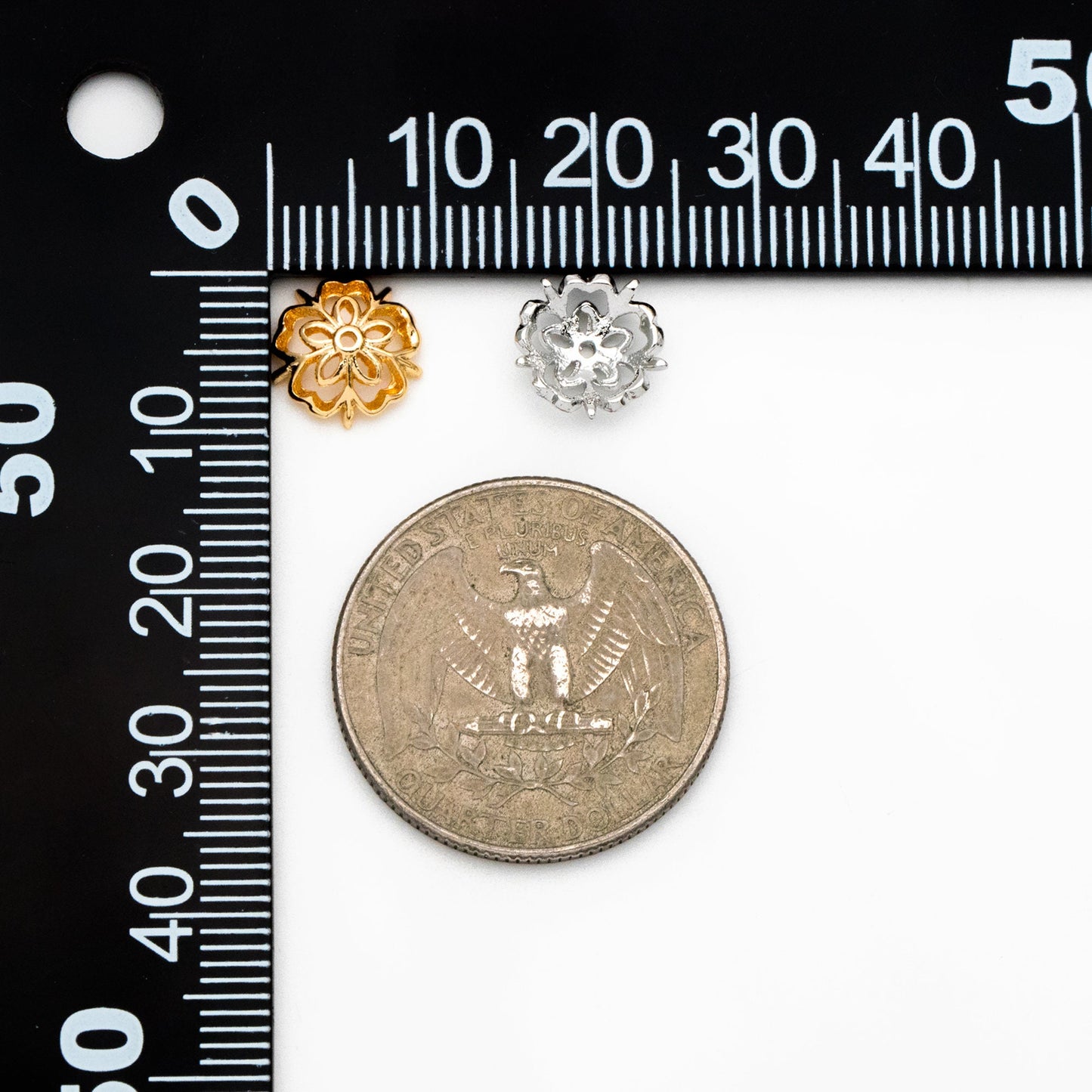 20pcs Gold/ Silver Floral Bead Caps 9mm, Fit 10-12mm Beads, Real Gold/ Rhodium plated Brass, Lead Nickel Free (GB-053)