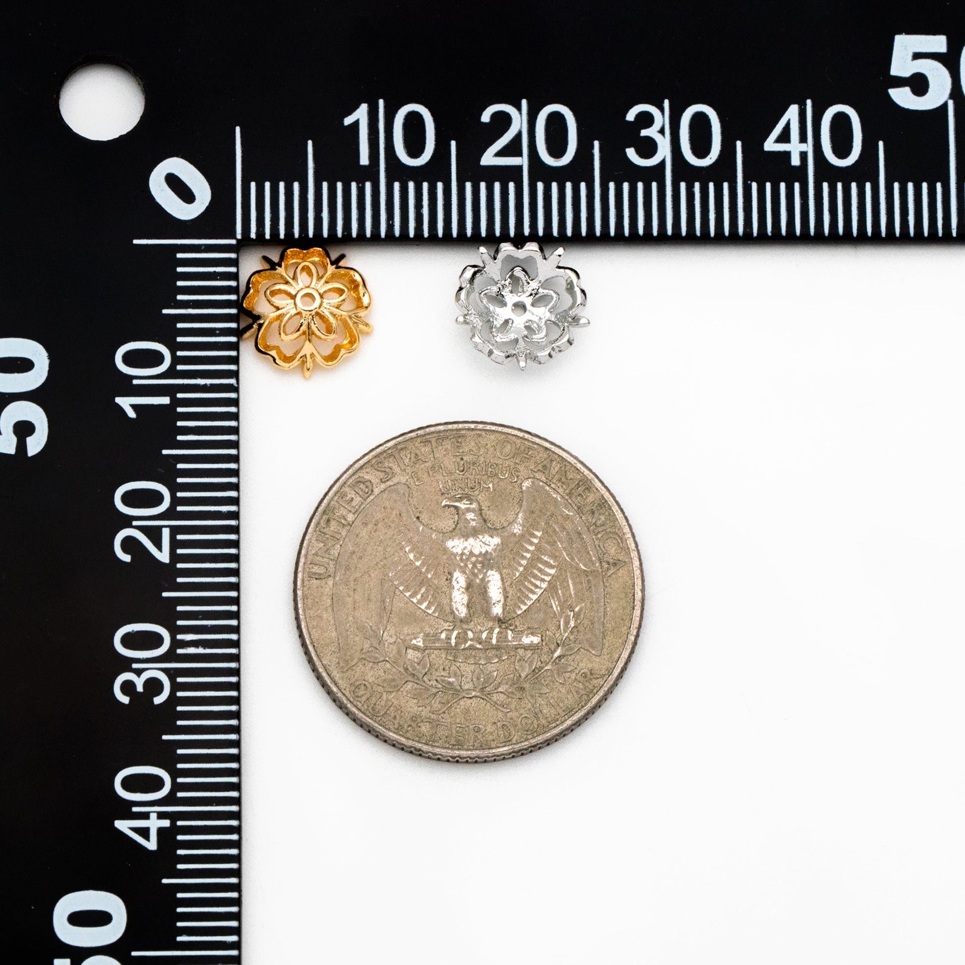 20pcs Gold/ Silver Floral Bead Caps 9mm, Fit 10-12mm Beads, Real Gold/ Rhodium plated Brass, Lead Nickel Free (GB-053)