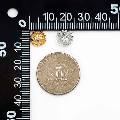 20pcs Gold/ Silver Floral Bead Caps 9mm, Fit 10-12mm Beads, Real Gold/ Rhodium plated Brass, Lead Nickel Free (GB-053)