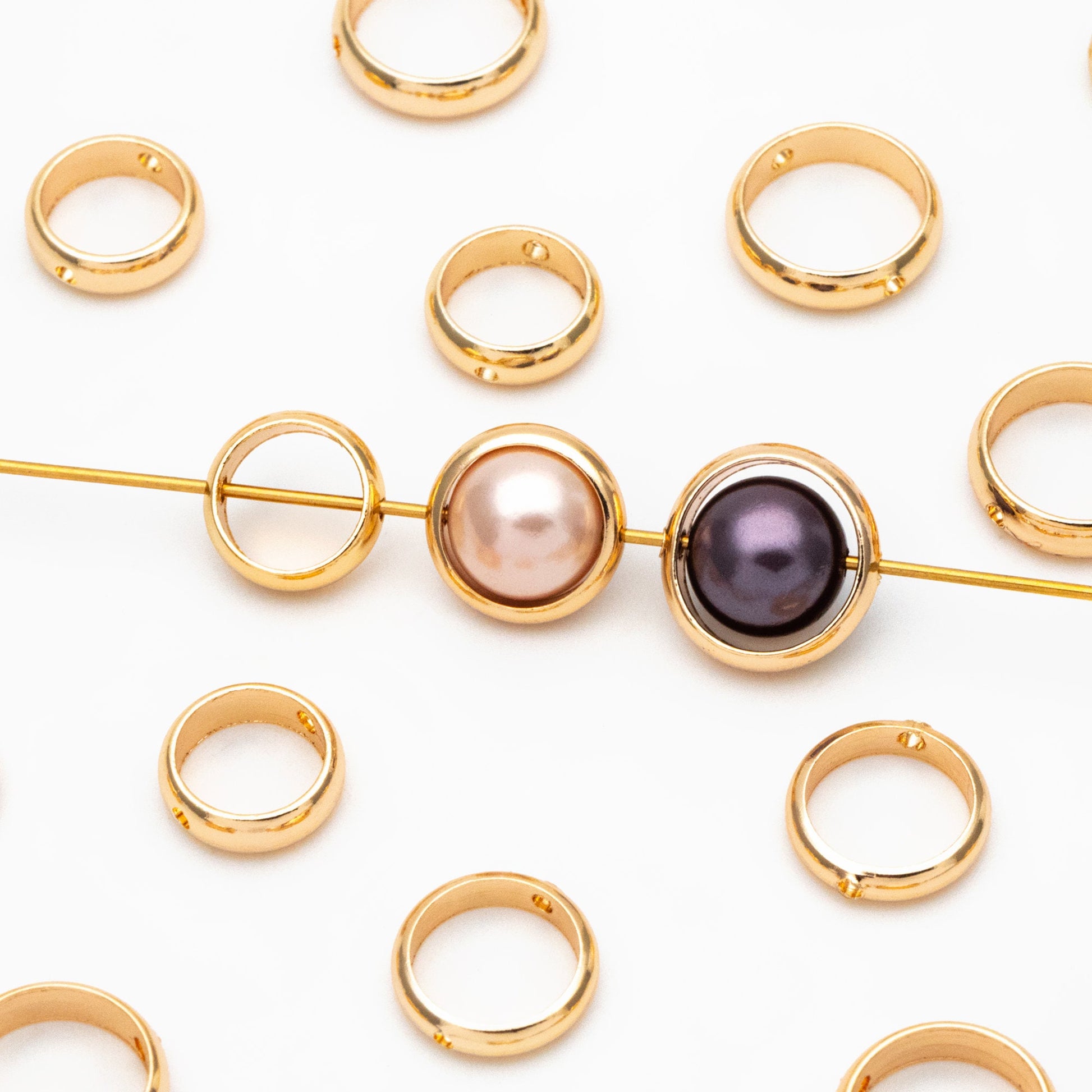 10pcs Gold/ Silver Round Bead Frame Charms, Gold/ Rhodium plated Brass Ring Connectors, 8/ 9/ 10/ 11/ 12mm Outer Size (GB-021)