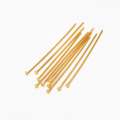 100pcs Gold/ Silver/ Rose Gold Head Pins, 30x0.5mm (24 gauge) 40x0.7mm (21 gauge), Gold/ Rhodium plated Brass Headpins (GB-023)