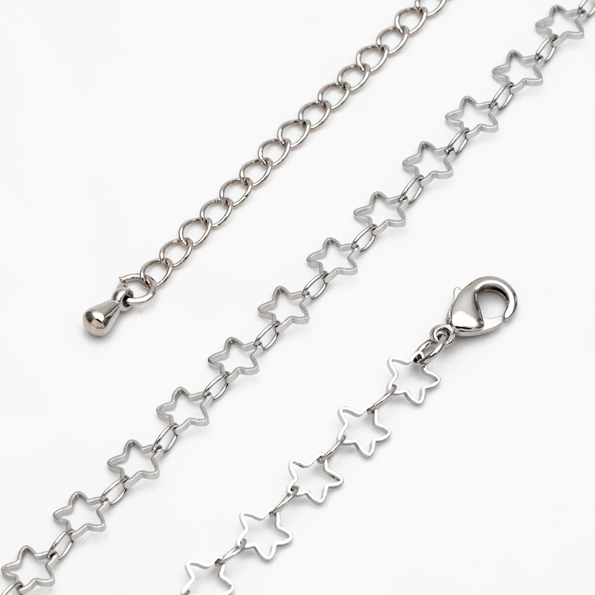 Gold/ Rhodium plated Brass Star Chains, Finished Bracelet/ Anklet/ Necklace with Extender Chain, Ready to Wear (#LK-210)