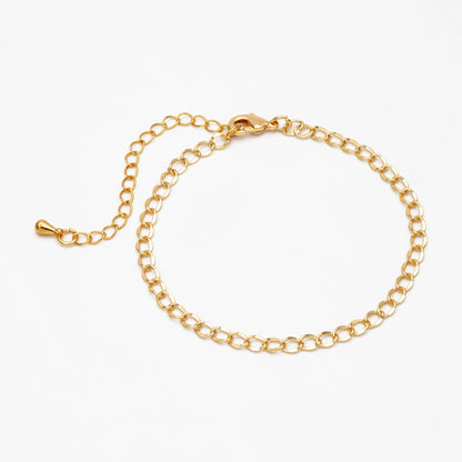 Gold Curb Chains 3mm, Finished Bracelet/ Anklet/ Necklace with Extender Chain, Ready to Wear (#LK-277)