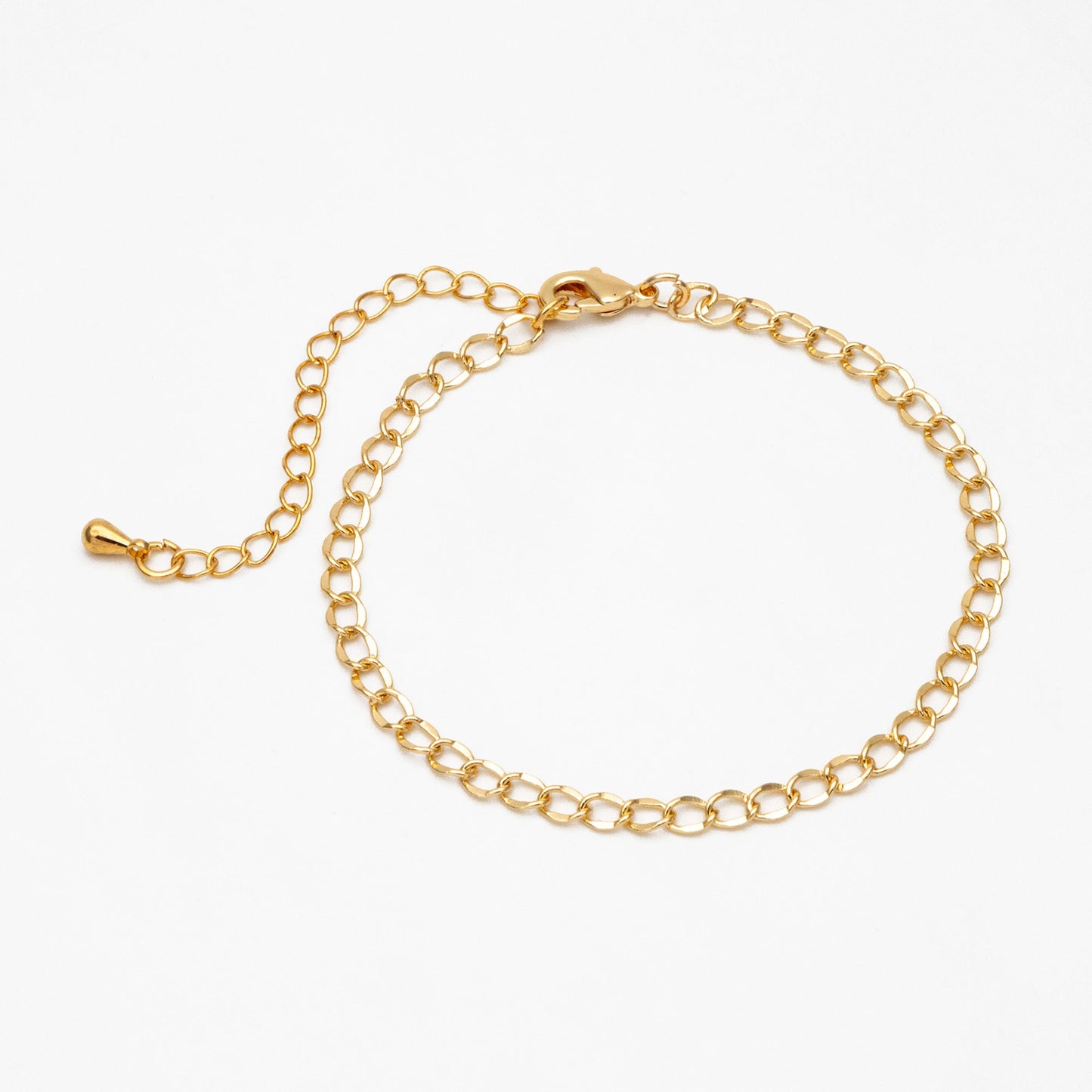 Gold Curb Chains 3mm, Finished Bracelet/ Anklet/ Necklace with Extender Chain, Ready to Wear (#LK-277)