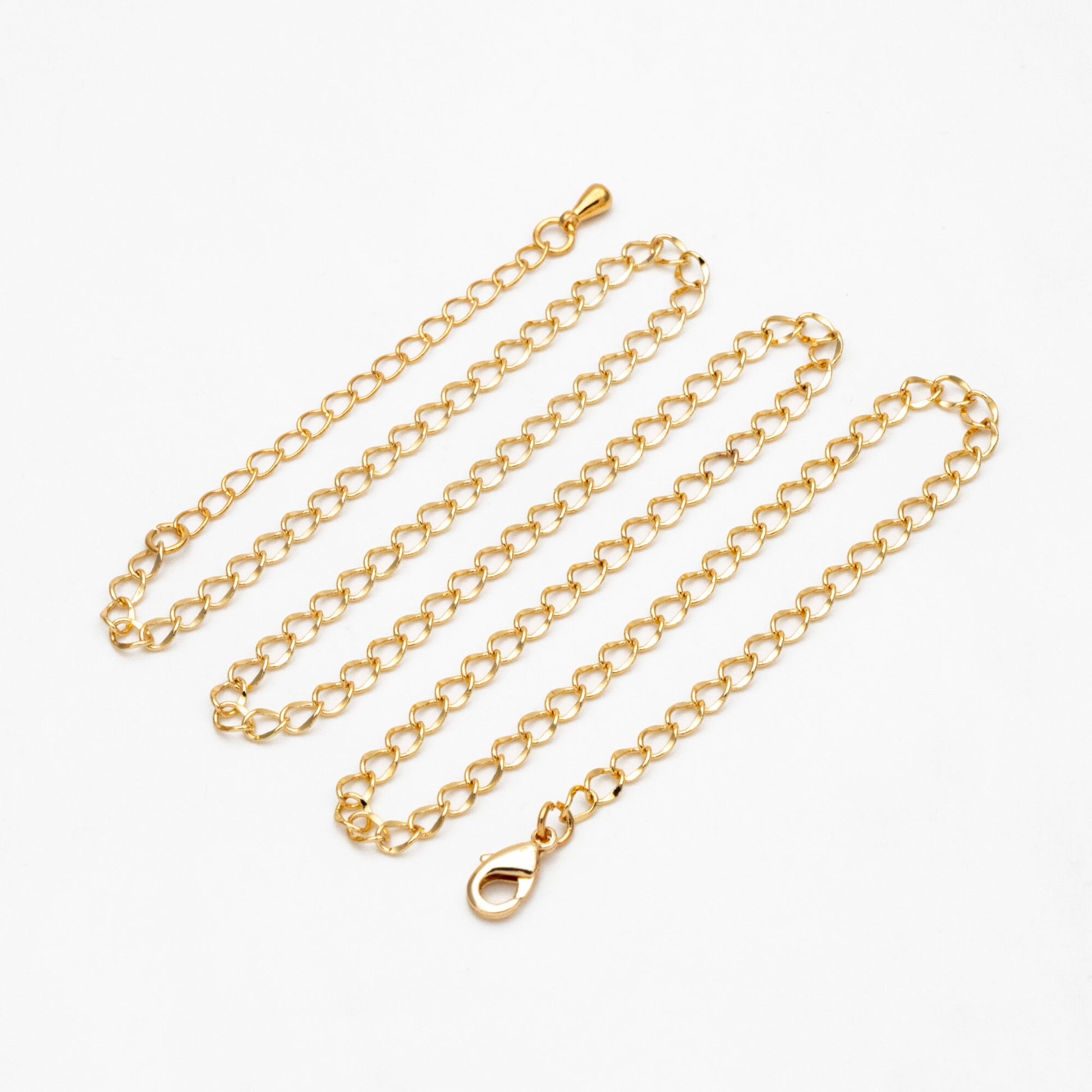 Gold Curb Chains 3mm, Finished Bracelet/ Anklet/ Necklace with Extender Chain, Ready to Wear (#LK-277)