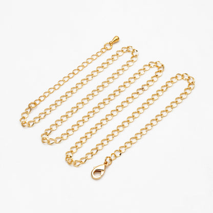 Gold Curb Chains 3mm, Finished Bracelet/ Anklet/ Necklace with Extender Chain, Ready to Wear (#LK-277)