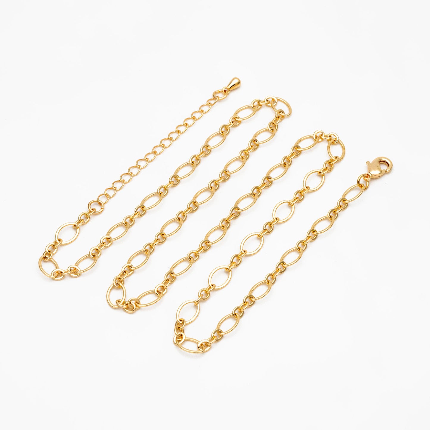 Dainty Gold Oval Link Chains, Finished Bracelet/ Anklet/ Necklace with Extender Chain, Ready to Wear (#LK-286)