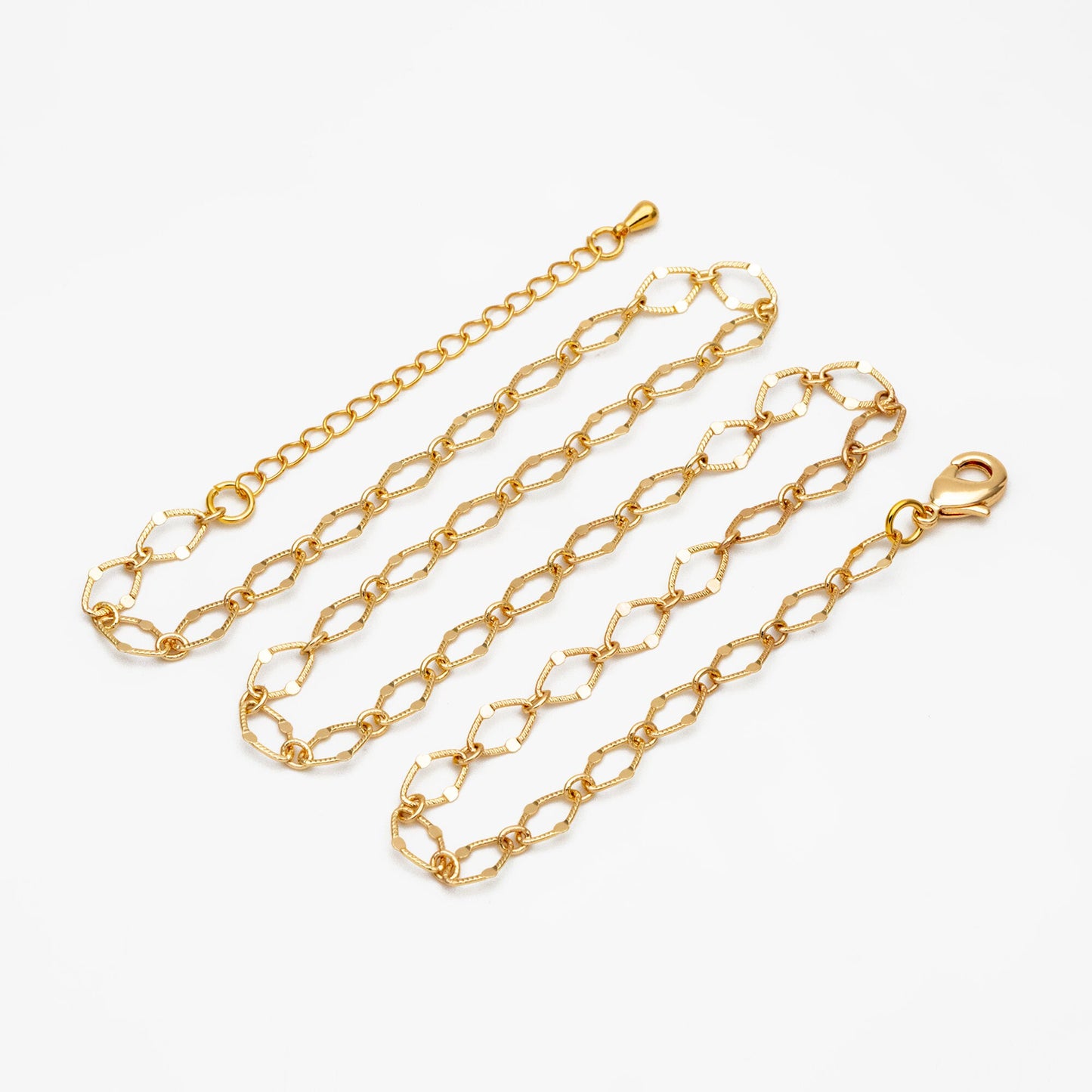 Dainty Gold Flat Oval Loop Chains, Finished Bracelet/ Anklet/ Necklace with Extender Chain, Ready to Wear (#LK-327)