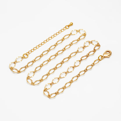 Dainty Gold Flat Oval Loop Chains, Finished Bracelet/ Anklet/ Necklace with Extender Chain, Ready to Wear (#LK-327)