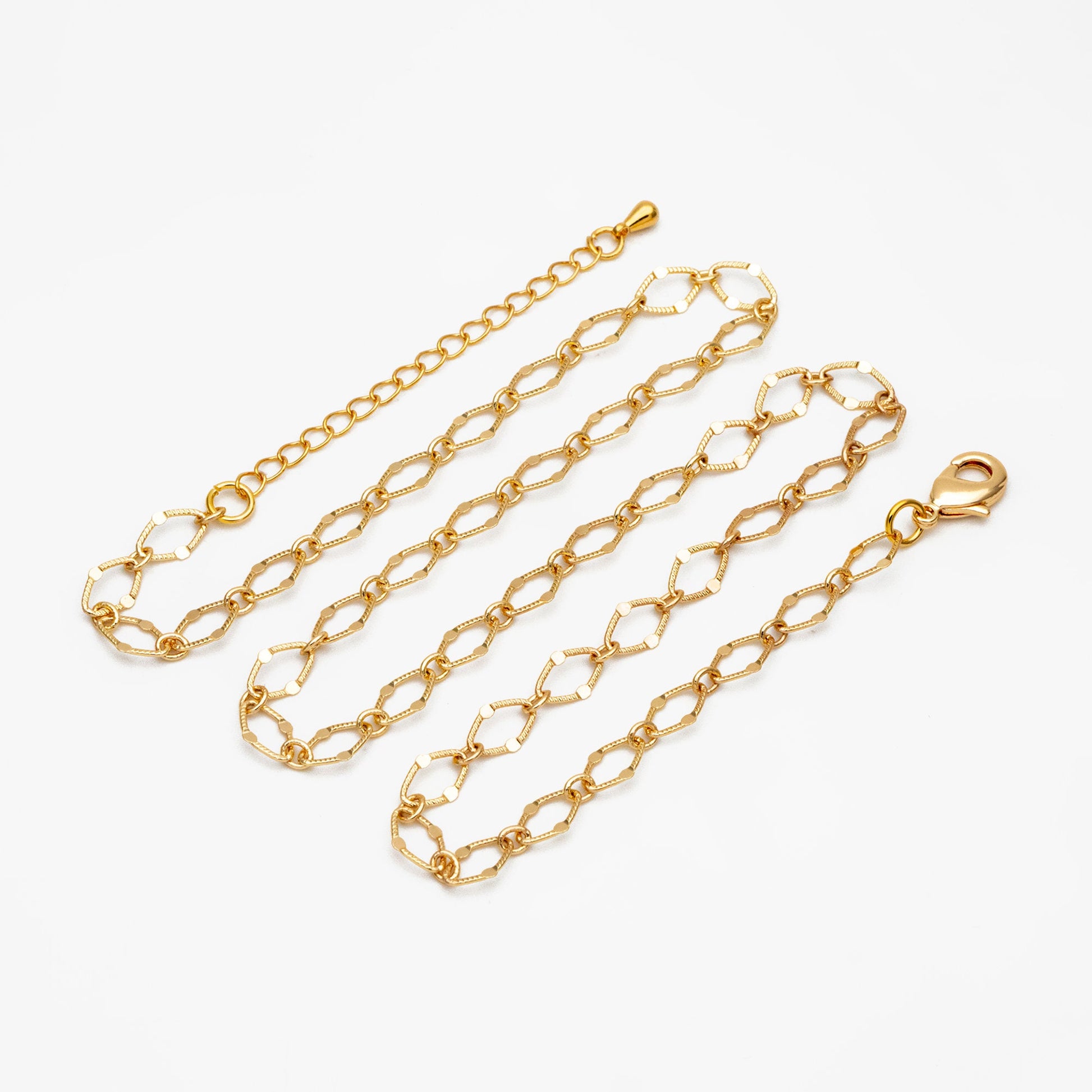 Dainty Gold Flat Oval Loop Chains, Finished Bracelet/ Anklet/ Necklace with Extender Chain, Ready to Wear (#LK-327)