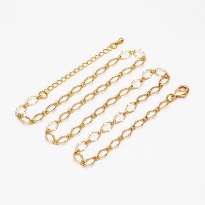Dainty Gold Flat Oval Loop Chains, Finished Bracelet/ Anklet/ Necklace with Extender Chain, Ready to Wear (#LK-327)